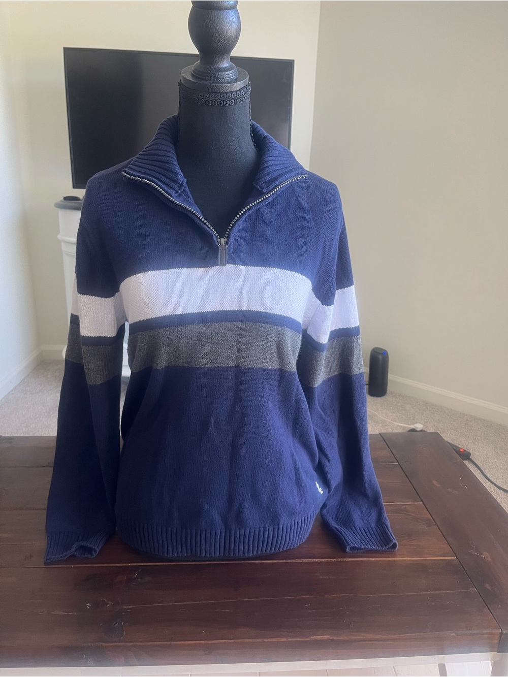 Women’s Izod Navy Quarter-Zip Striped Sweater
